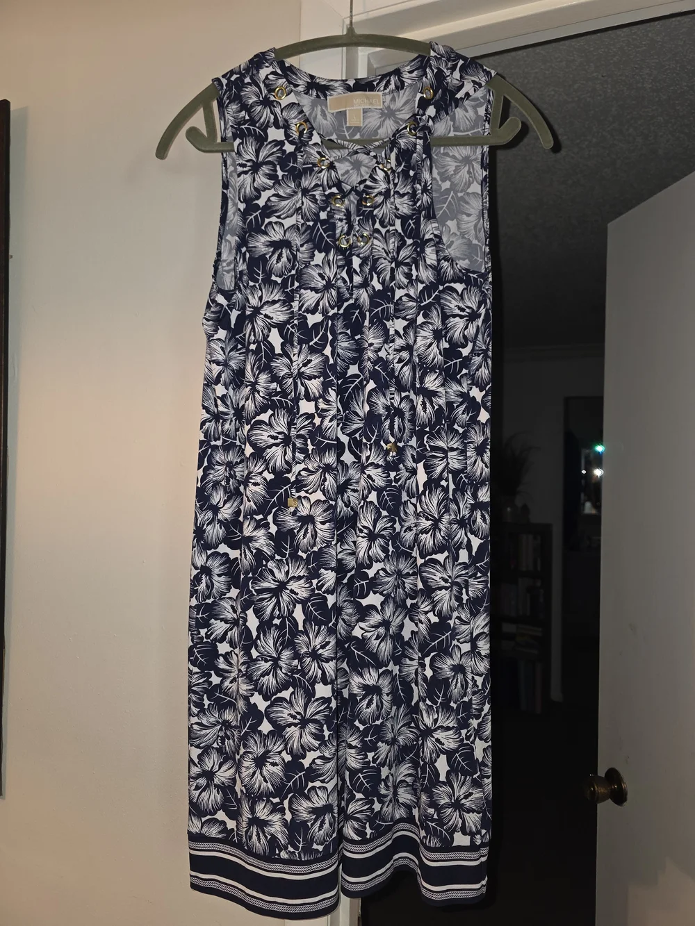 Michael Kors Navy & White Floral Sleeveless Midi Dress